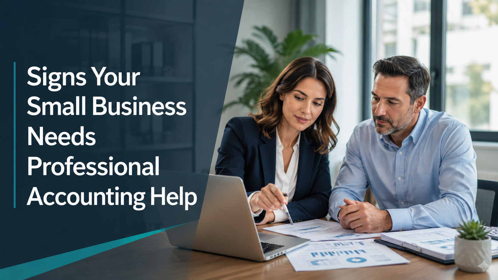 Small business owner reviewing financial documents with an accountant for professional accounting help