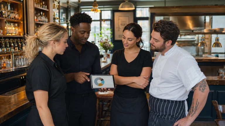Pub team reviewing how tips, service charges and tronc payments are allocated to staff